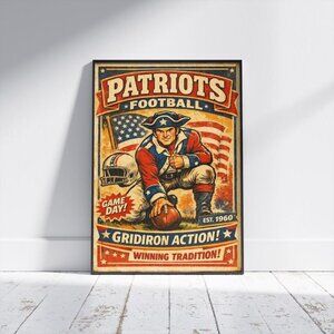 Vintage Patriots Football Poster – Retro NFL Art Print